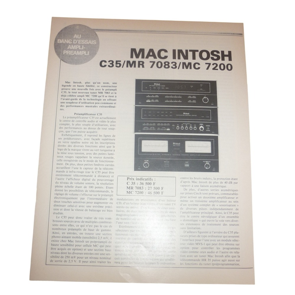 Vintage McIntosh C35 MR7083 MC7200 French Audiophile Review & Brochure Lot